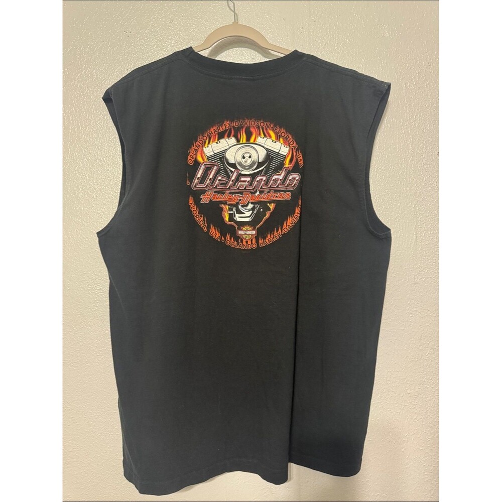 Harley Davidson Graphic Muscle Shirt Sleeveless Tee Pocket Logo Black Orlando